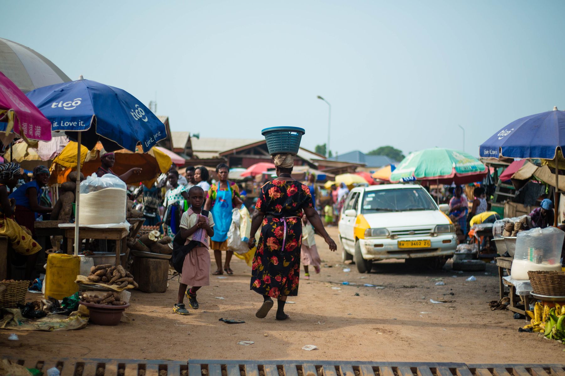 A busy open market in Accra, Ghana